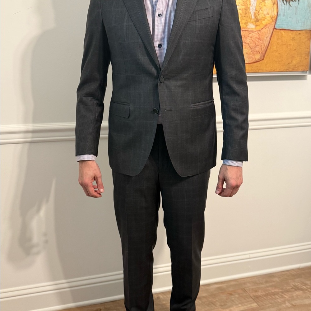 36s Canali Milano grey light plaid peak lapels